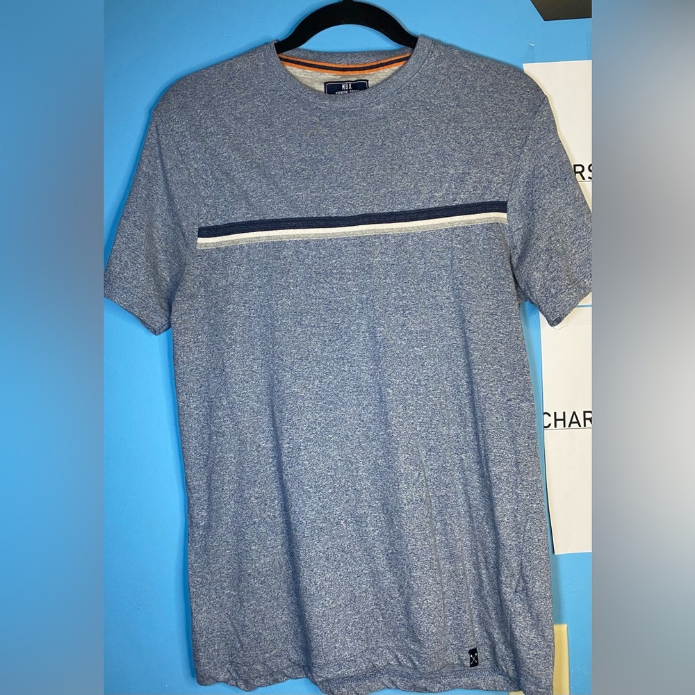 MBX Premium‎ Goods Shirt Men’s Navy Blue Striped Short Sleeve, M